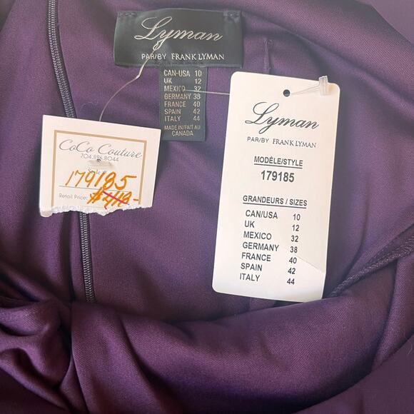 NWT Frank Lyman Dark Purple Flowy Chiffon Cocktail Dress Whimsical Romantic - 10 - Picture 3 of 4